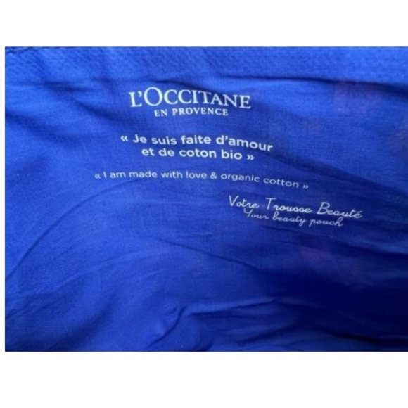 L'occitane Christmas Holiday Makeup Cosmetic Travel Bag Cotton Zippered Blue - Picture 5 of 5